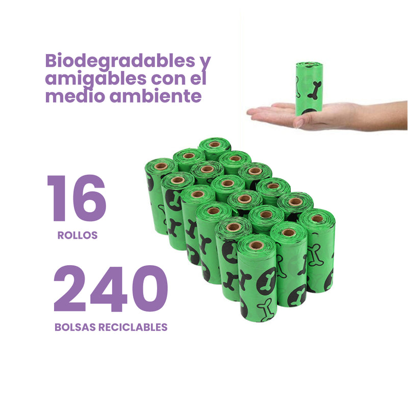 240 Bolsas para desechos de Perro Biodegradables con dispensador